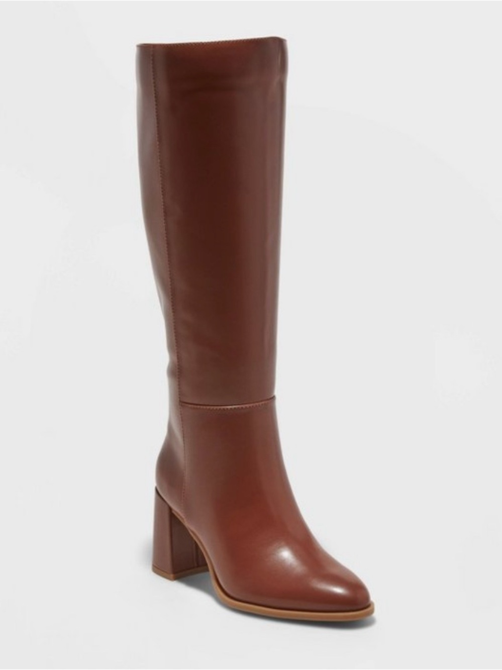 a new day Brown Leather Knee-High Block Heel Boots wide calf